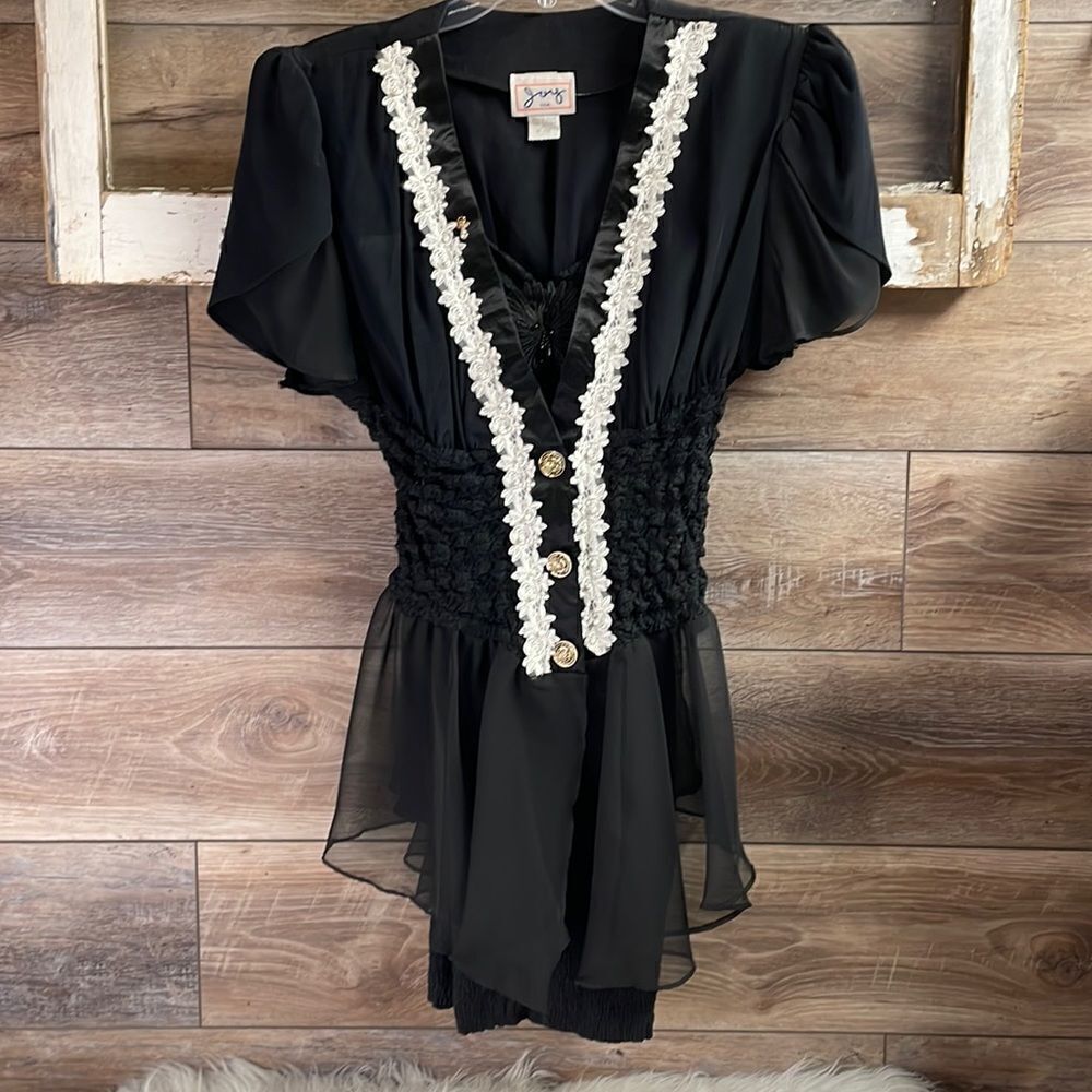 Joy Ladies Black Bodycon 2 pc Dress and Jacket Vintage,Size Large, Black & White